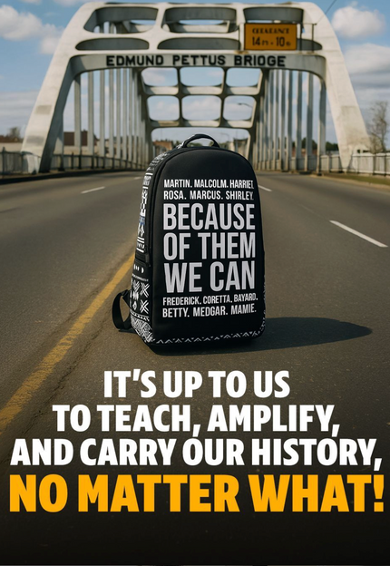 <strong>BECAUSE OF THEM WE CAN SIGNATURE BACKPACK</strong> It's up to us to  teach, amply, and carry our history <a href="https://www.instagram.com/p/DFEaSnloWLr/" title="https://www.instagram.com/p/DJpM9Y-SPdI/">@becauseofthem</a>