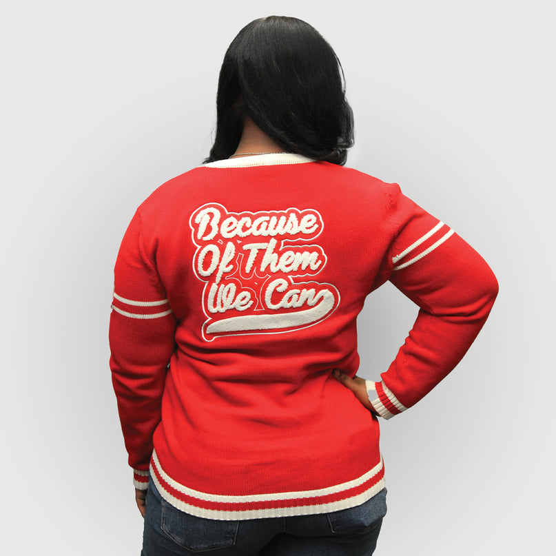 Because of Them We Can Cardigan - Red and White
