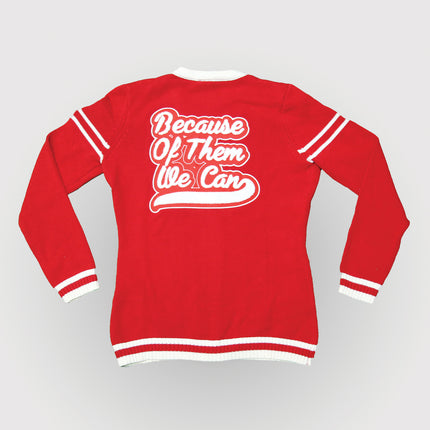 Because of Them We Can Cardigan - Red and White
