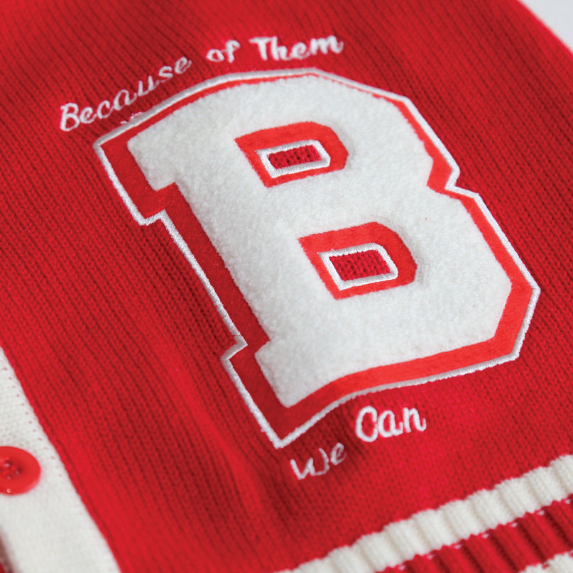 Because of Them We Can Cardigan - Red and White