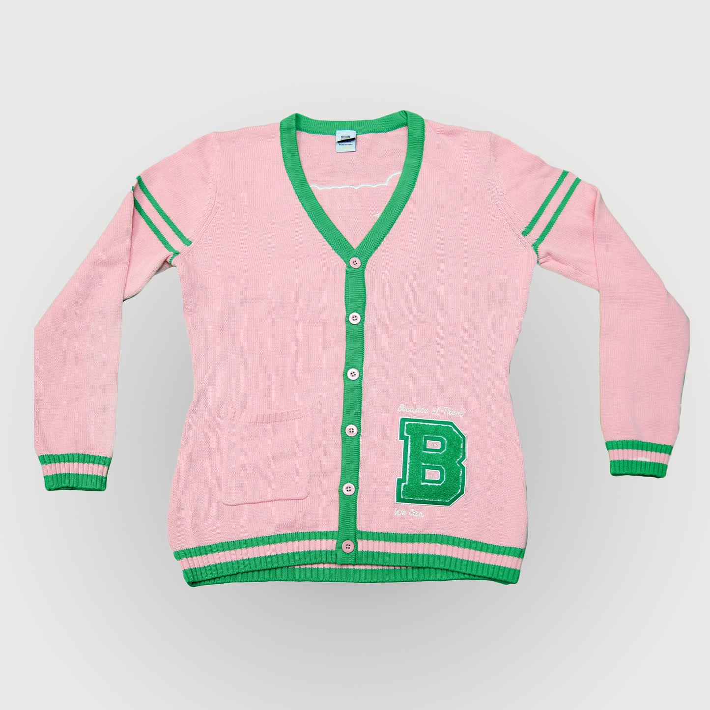 Because of Them We Can Cardigan - Pink and Green