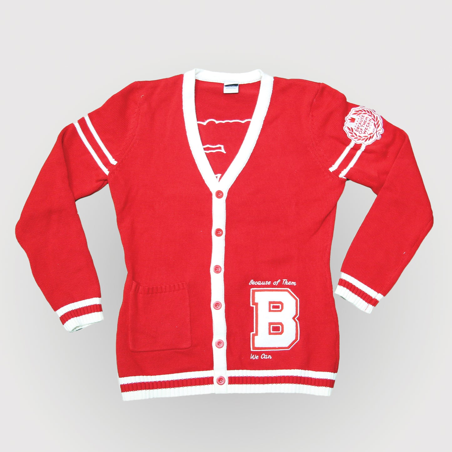 Because of Them We Can Cardigan - Red and White